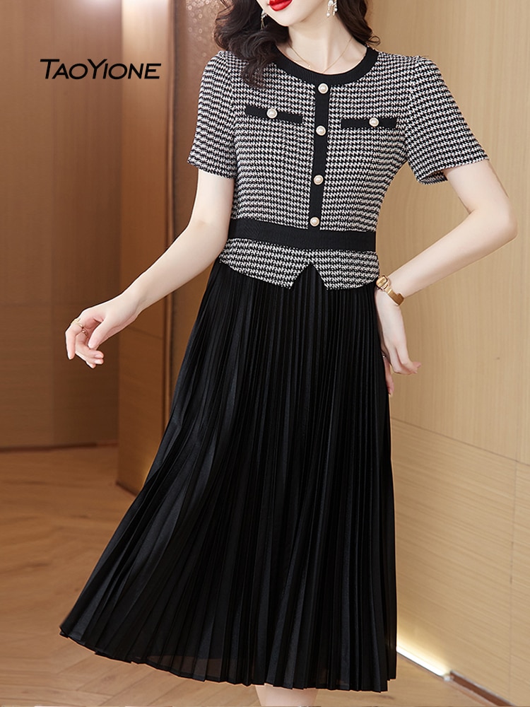 2023 Vestidos Vintage Summer Chiffon Printed Dress Women Elegant Pleated Midi Short Sleeve O-Neck Dress Female Robe Lady Dresses